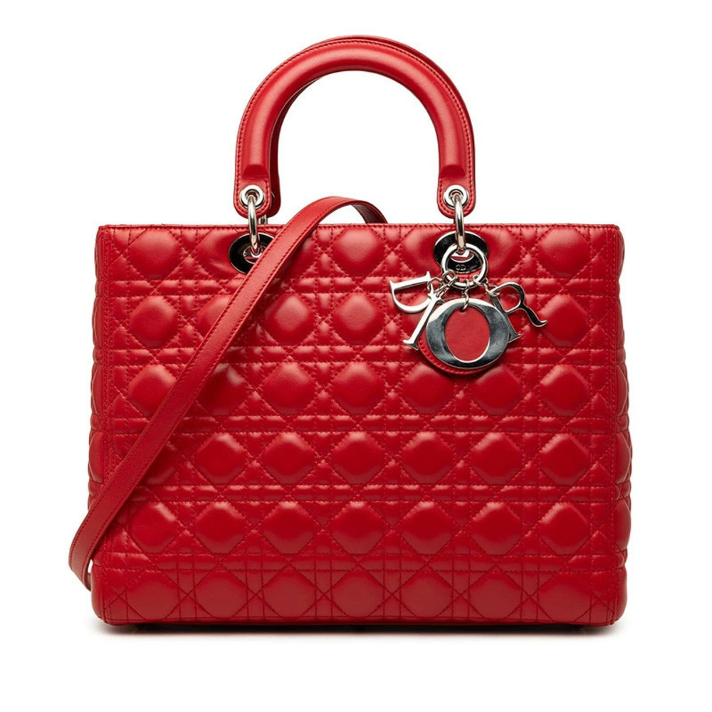 Christian Dior Cannage Lady Lambskin 2Way Shoulder Bag Red